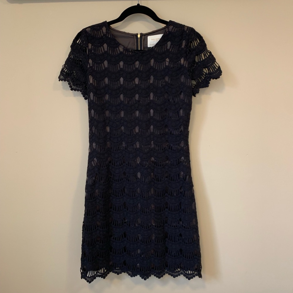 Kate Spade New Black Scallop Lace Sleeves Dress